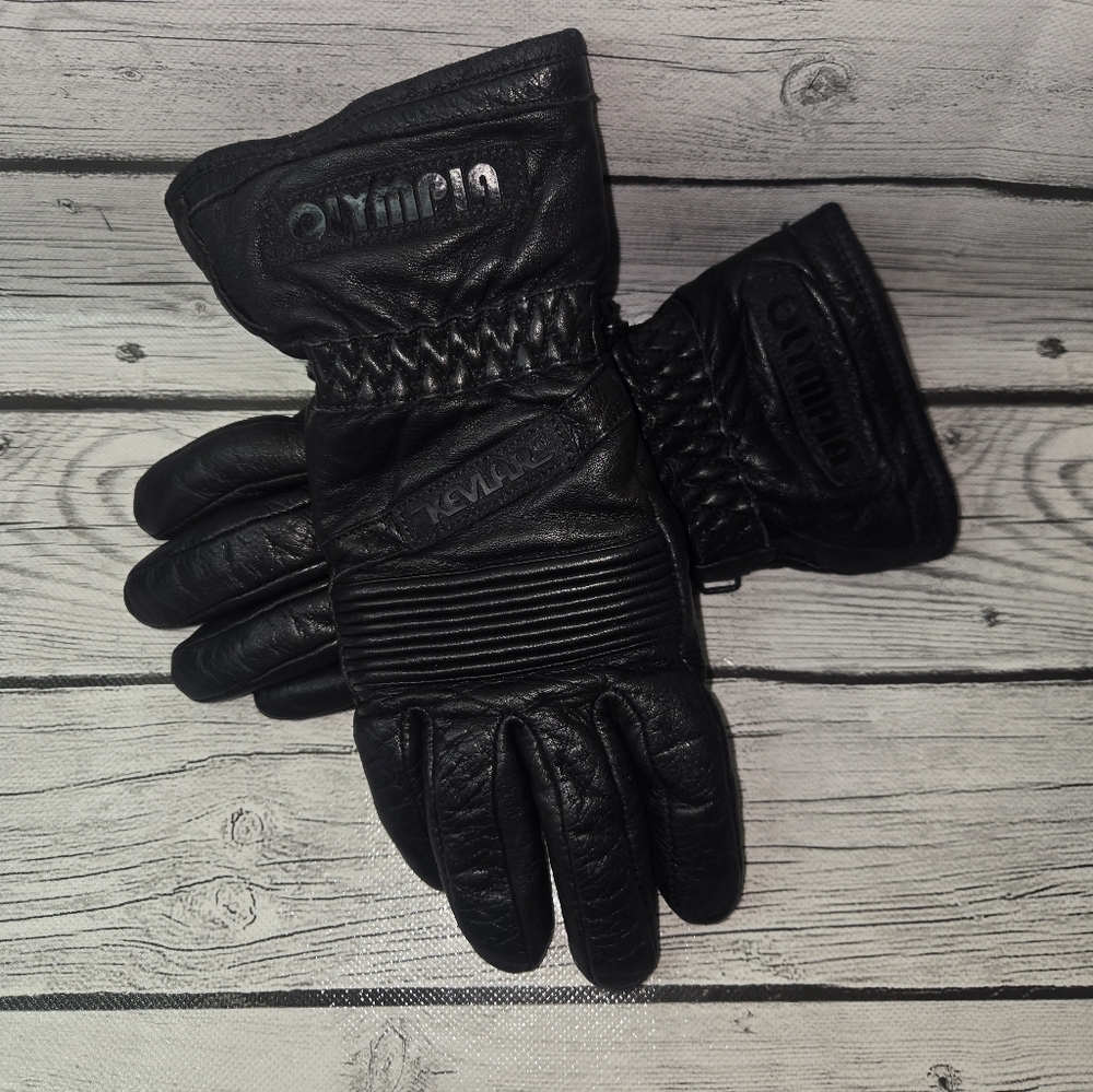 Olympia Kevlar Wind-Tex Black Leather Motorcycle Gloves Size S Waterproof